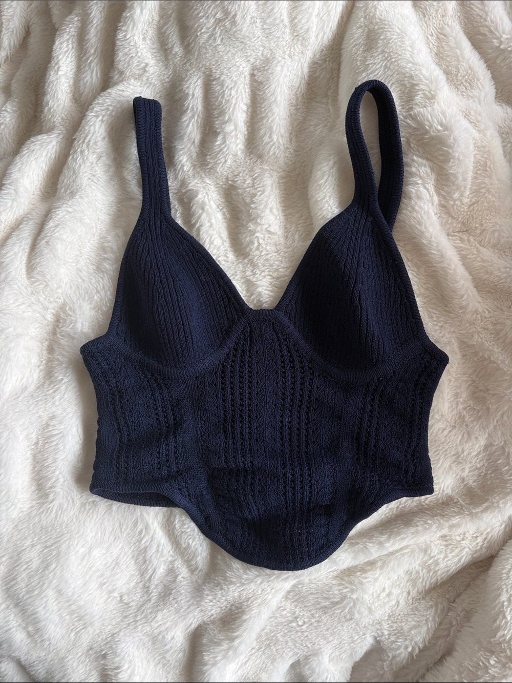 Garage Navy Knit Bustier Crop Tank Top